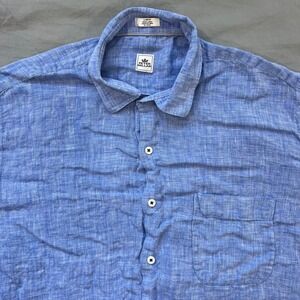 PETER MILLAR Mens 100% Linen Short Sleeve Button Up Shirt Size Large Blue Casual